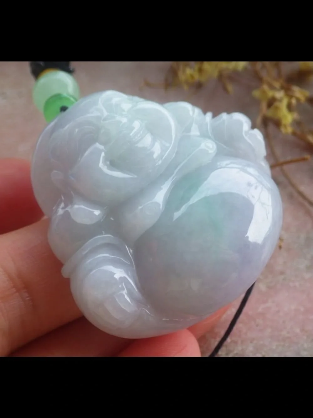 Certificate Jadeite Jade Light blue Green Pendant luck Laughing Buddha god